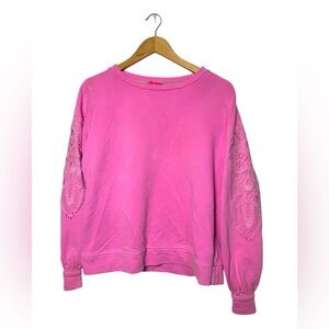 Lilly Pulitzer Rooney Long Sleeve Sweatshirt in Super Pink Embroidered Cotton M